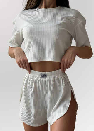 Ribbed Crop Tee and Short Pajama Set