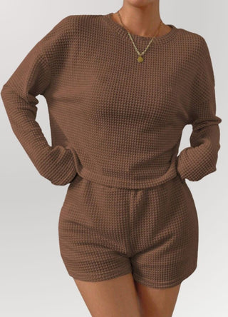 Crisp Morning Waffle Knit Long Sleeve Pajama Set