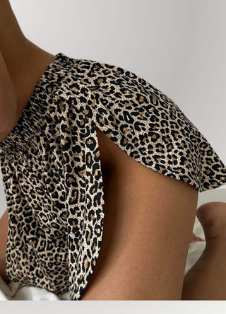 Leopard Long Sleeve Crop Top and Shorts Pajama Set