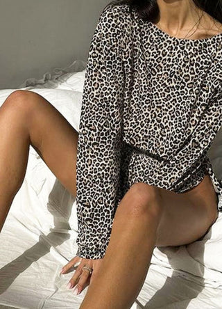 Leopard Long Sleeve Crop Top and Shorts Pajama Set