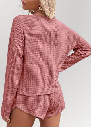 Crisp Morning Waffle Knit Long Sleeve Pajama Set